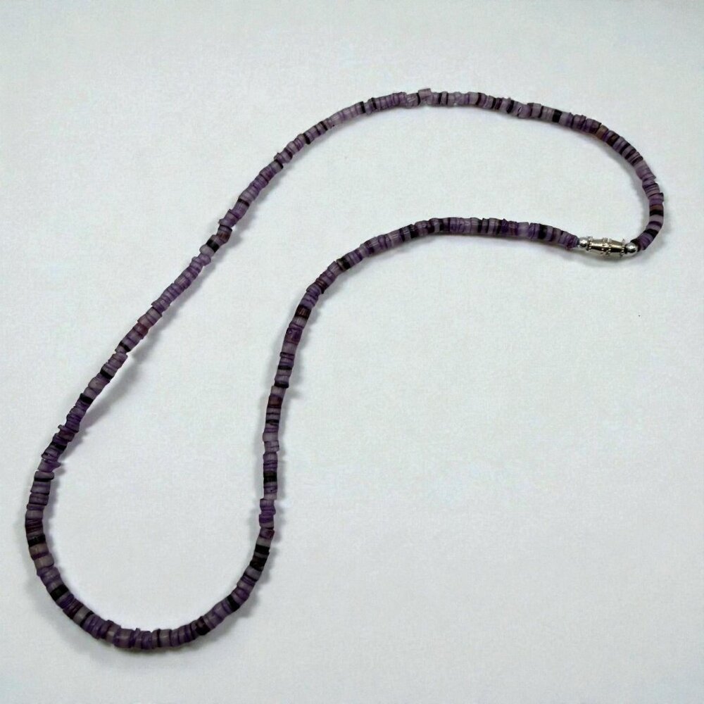 Purple Beaded Surfer Necklace Boho Beach Coastal Discs Handmade 16 Inch